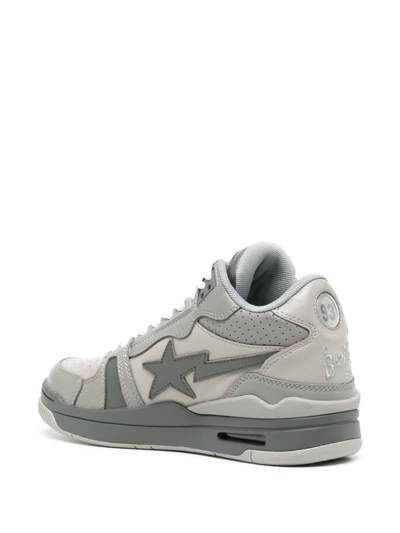 Shop A Bathing Ape Clutch Sta Leather Sneakers In Grey