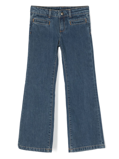 Shop Bonpoint Low-rise Straight-leg Cotton Jeans In Blue