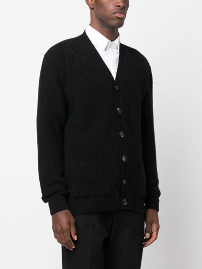 Shop Lardini Ribbed-knit Button-up Cardigan In Black