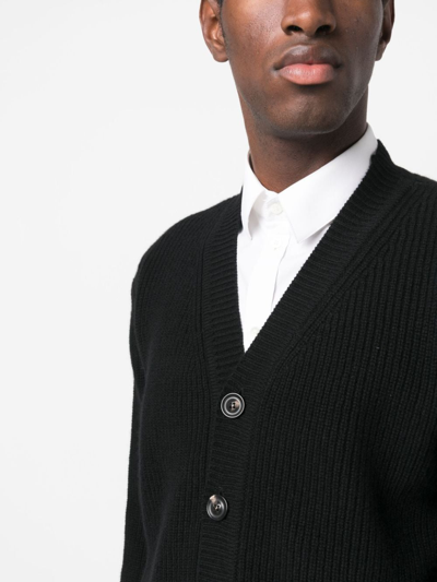Shop Lardini Ribbed-knit Button-up Cardigan In Black