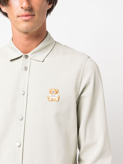 Shop Moschino Teddy Bear-motif Cotton Shirt In Green