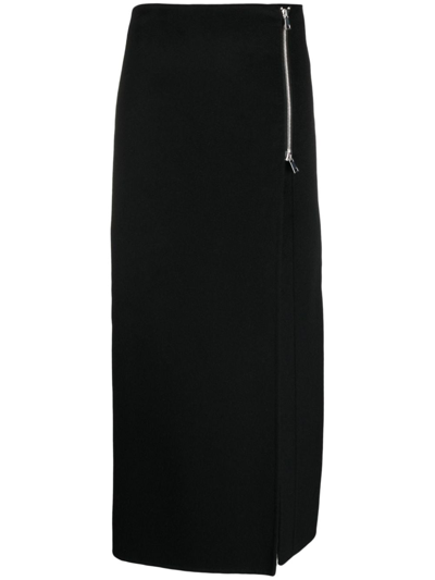 Shop P.a.r.o.s.h Zip-up Wool Maxi Skirt In Black