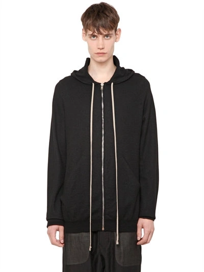 Shop Rick Owens Hooded Zip-up Cashmere Cardigan In Black