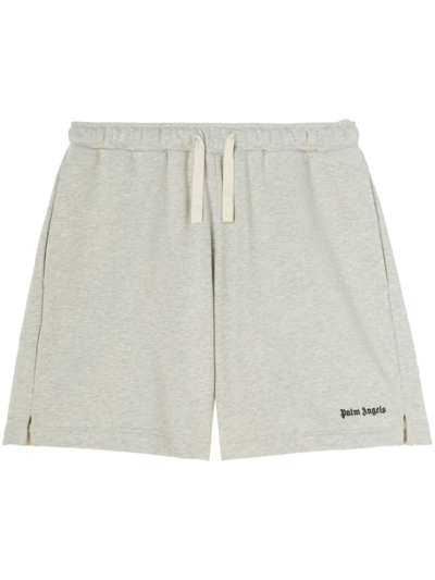 Shop Palm Angels Grey Logo-embroidered Cotton Track Shorts