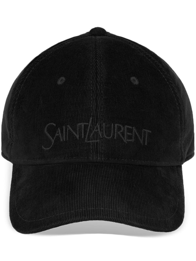 Shop Saint Laurent Logo-embroidered Cotton Cap In Schwarz