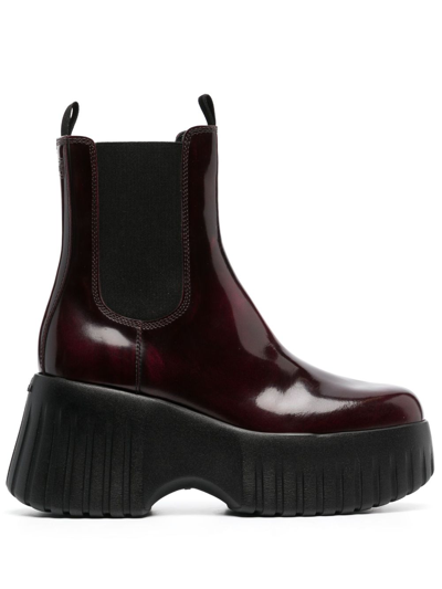 Shop Hogan H-stripes Wedge Chelsea Boots In Red