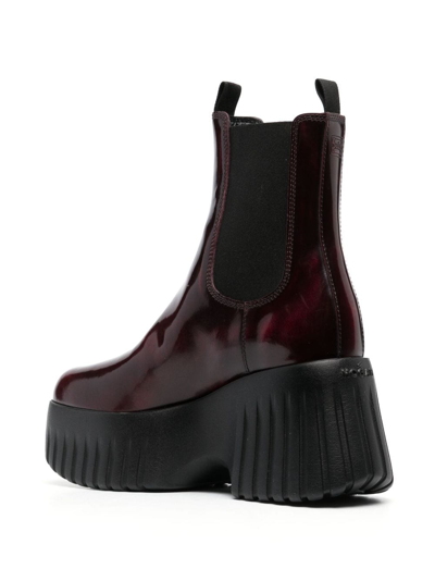Shop Hogan H-stripes Wedge Chelsea Boots In Red