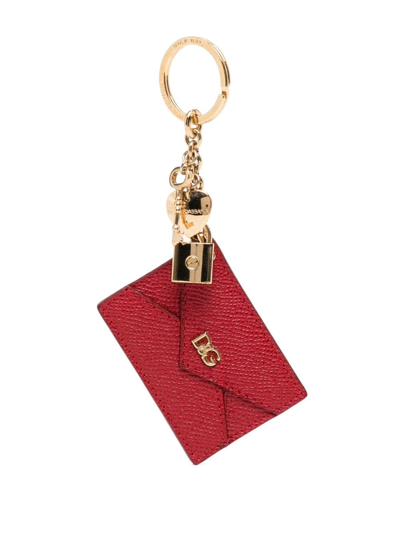 Shop Dolce & Gabbana Envelope-motif Leather Keyring In Red