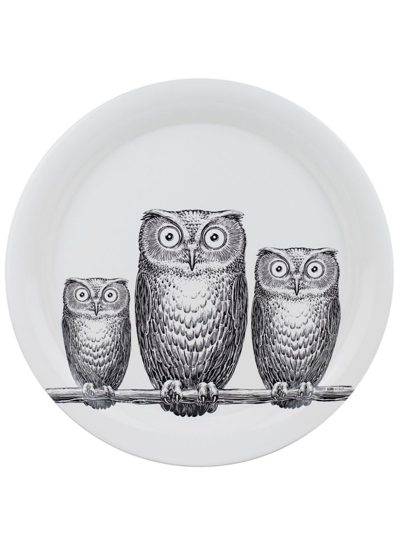 Shop Fornasetti Civette Hand-painted Tray In Weiss