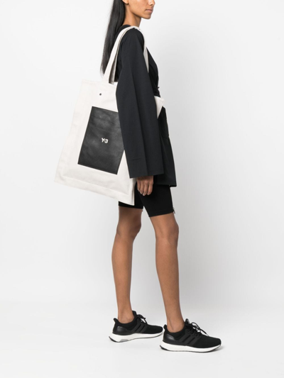 Shop Y-3 Lux Logo-print Tote Bag In Neutrals