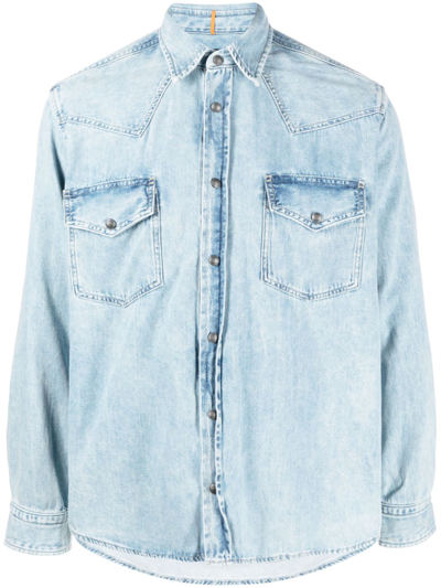 Shop Hugo Boss Long-sleeved Denim Shirt In Blau