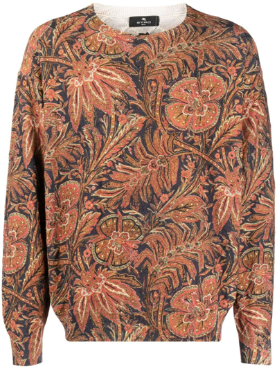 Shop Etro Botanical-print Cotton-blend Sweatshirt In Rot