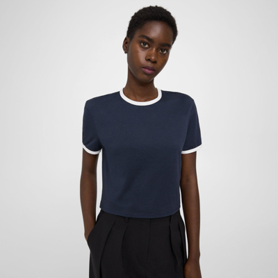 Shop Theory Ringer Tee In Organic Cotton In Nocturne Navy/white