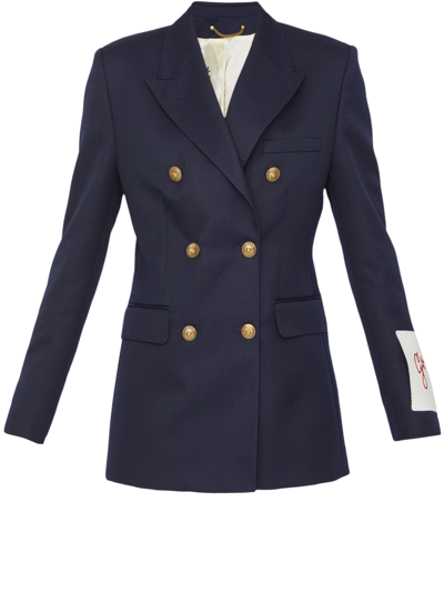 Shop Golden Goose Double-breasted Blue Jacket In Navy