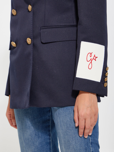 Shop Golden Goose Double-breasted Blue Jacket In Navy