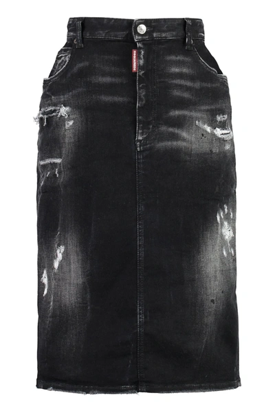 Shop Dsquared2 Denim Skirt In Black