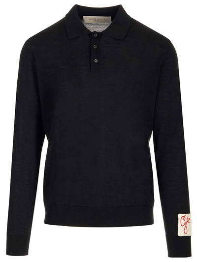 Shop Golden Goose Black Wool Polo Shirt
