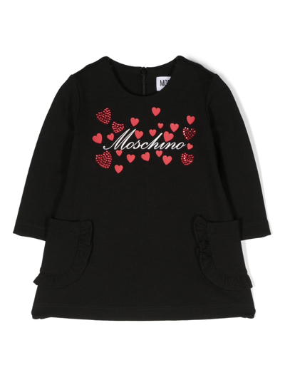 Shop Moschino Logo-print Rhinestone-embellished Dress In Black