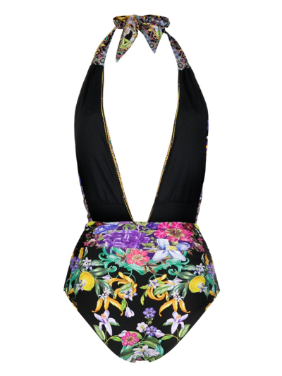 Shop Camilla Plunge Halterneck Swimsuit In Black