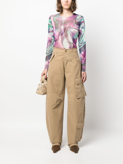 Darkpark Frayed Hem Cotton Rosalind Cargo Pants With Logo-buttons In Neutrals
