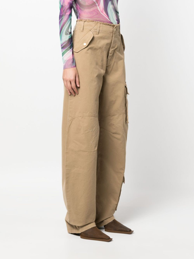 Darkpark Frayed Hem Cotton Rosalind Cargo Pants With Logo-buttons In Neutrals