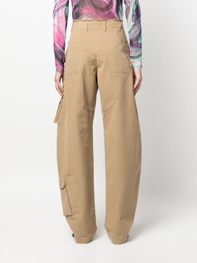 Darkpark Frayed Hem Cotton Rosalind Cargo Pants With Logo-buttons In Neutrals