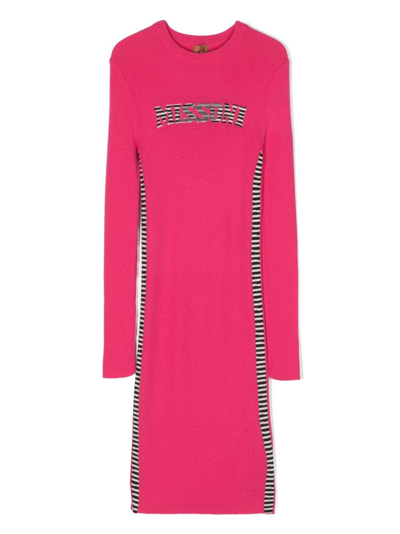 Shop Missoni Intarsia-logo Wool Dress In Pink
