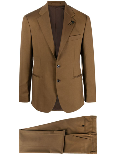Shop Lardini Single-breasted Wool Suit Set In Brown