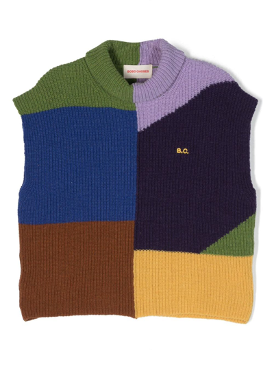Shop Bobo Choses Colour-block Sleeveless Intarsia-knit Vest In Blue