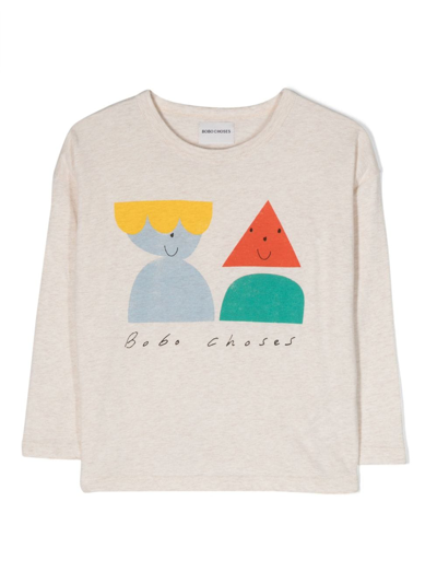 Shop Bobo Choses Graphic-print Long-sleeve T-shirt In Neutrals