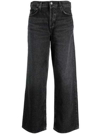 Shop Agolde Cropped Wide-leg Jeans In Black