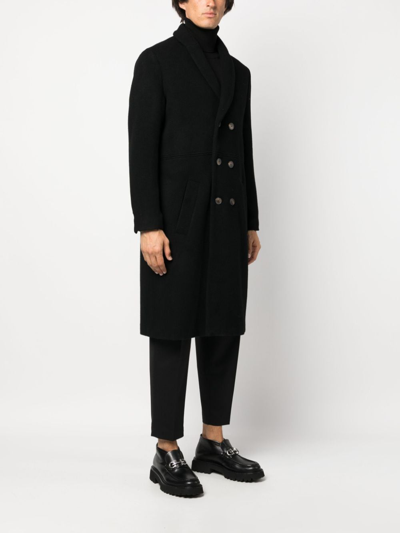 Shop Société Anonyme Double-breasted Logo-embroidered Coat In Black