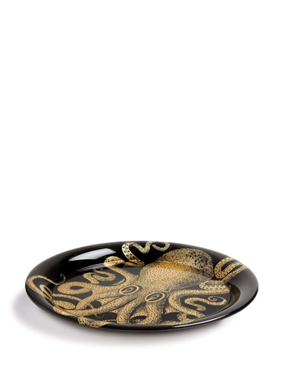 Shop Fornasetti Polipo Hand-decorated Metal Tray In Gold