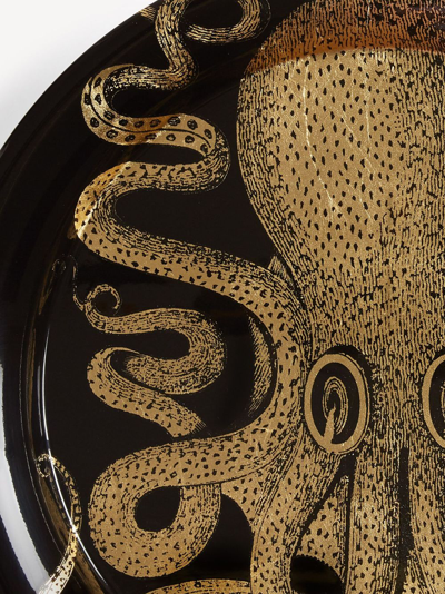 Fornasetti Polipo Hand-decorated Metal Tray In Gold