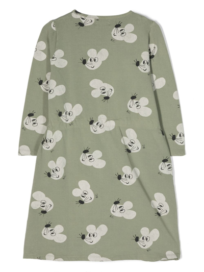 Shop Bobo Choses Mouse-print Long-sleeve Dress In Green
