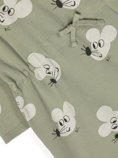 Shop Bobo Choses Mouse-print Long-sleeve Dress In Green