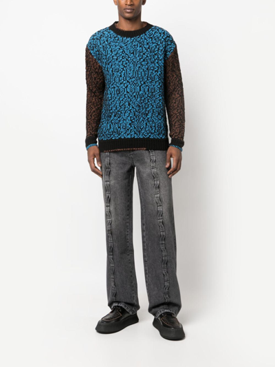 Andersson Bell Two-tone Cotton Blend Crew-neck Sweater In Blue