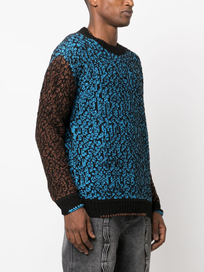 Andersson Bell Two-tone Cotton Blend Crew-neck Sweater In Blue
