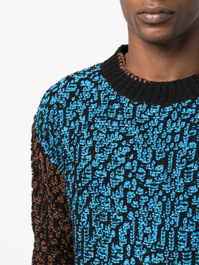 Andersson Bell Two-tone Cotton Blend Crew-neck Sweater In Blue