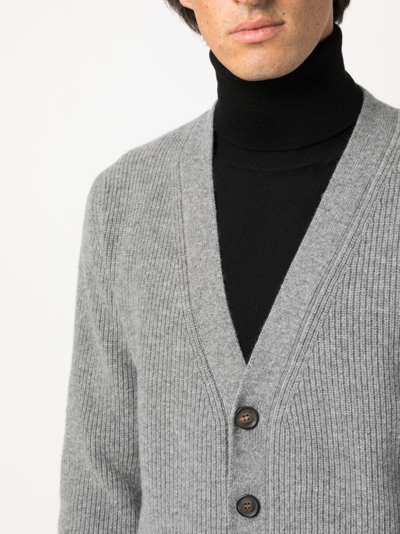 Shop Ballantyne Ribbed-knit V-neck Cardigan In Grey