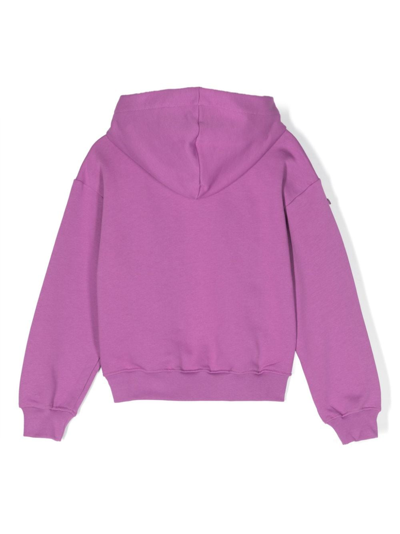 Msgm Crystal-embellished Logo-print Hoofie In Purple