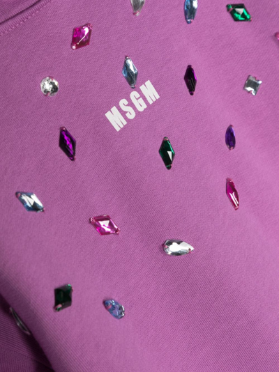 Msgm Crystal-embellished Logo-print Hoofie In Purple