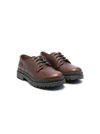 Shop Brunello Cucinelli Logo-patch Leather Loafers In Brown