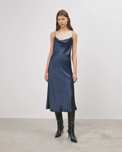 Shop Nili Lotan Enora Silk Short Dress In Marine Blue