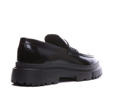 Shop Hogan H619 Loafers In Black