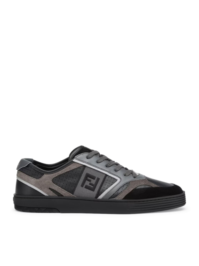 Shop Fendi Sneaker Mix Crosta+mix Vitello In Mdr Black Grey Light Grey