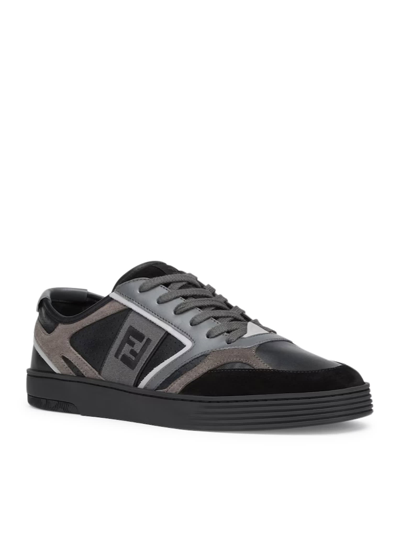 Shop Fendi Sneaker Mix Crosta+mix Vitello In Mdr Black Grey Light Grey