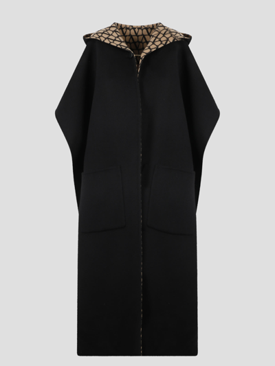Shop Valentino Double Coat Toile Iconographe Cape In Black