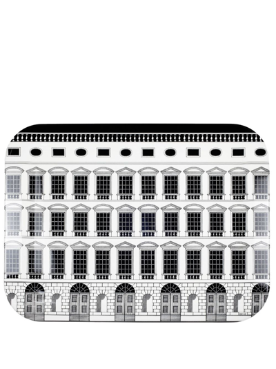 Shop Fornasetti Architettura Hand-decorated Wood Tray In Black