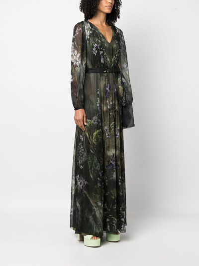 Alberta Ferretti Winter Garden-print Silk Maxi Dress In Green